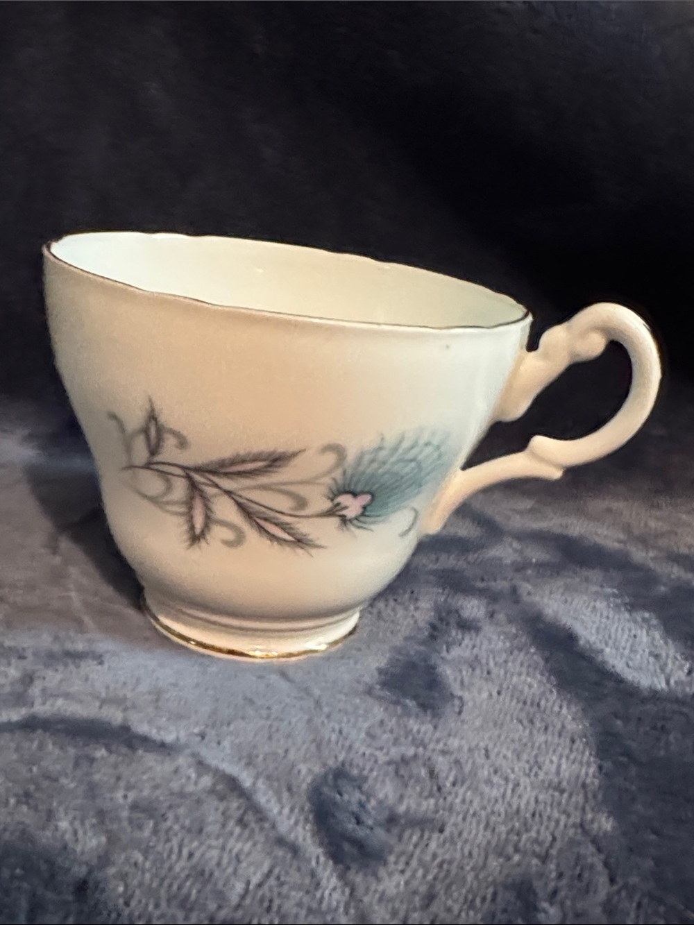 Royal Ascot Delicate Floral Bone China Teacup in Cream with Blue Accent